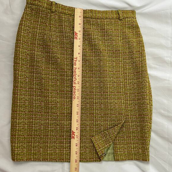 Vintage Tweed Pencil Skirt Suit Attributed Hugo Boss Green Brown White Size 6 - Picture 13 of 16